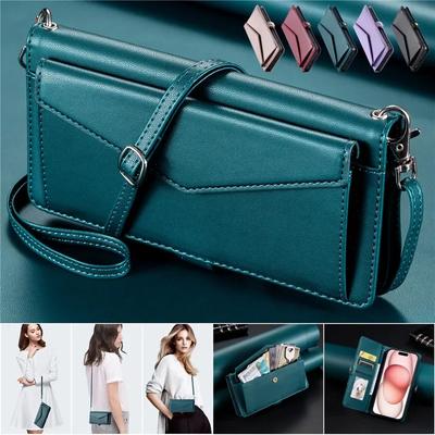 Crossbody Leder Geldbörse Karten Handy Hülle für Samsung Galaxy S25 Edge S24 Ultra S23 FE S22 S21 S20 S10 Plus Note 20 Lanyard Hülle
