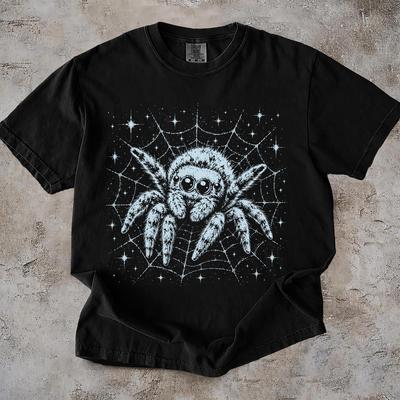 Vintage Jumping Spider Shirt, Fluffy Spiderweb Tee, Sparkling Stars Arachnid Tees, Spider Lover T-Shirt