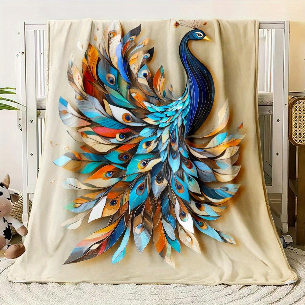 Peacock HD Print Flannel Blanket Soft Durable All Season Throw for Sofa Bed Travel Camping Machine Washable