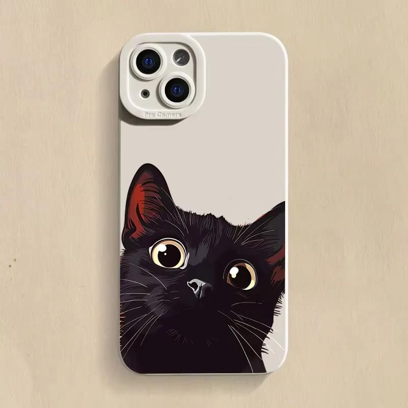 Cute Black Cat Pattern Phone Case For Samsung Galaxy S25 Ultra S24 S23 FE S22 Plus S21S20 A54 A55 A35A15 Soft Silicone Cover