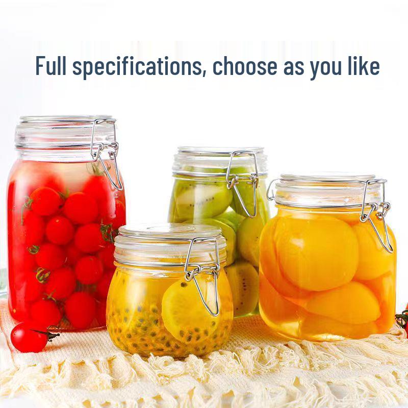 Large Transparent Glass Storage Jar with Lid for Grains, Pickles, Honey, and Tea - Moisture-proof and Airtight