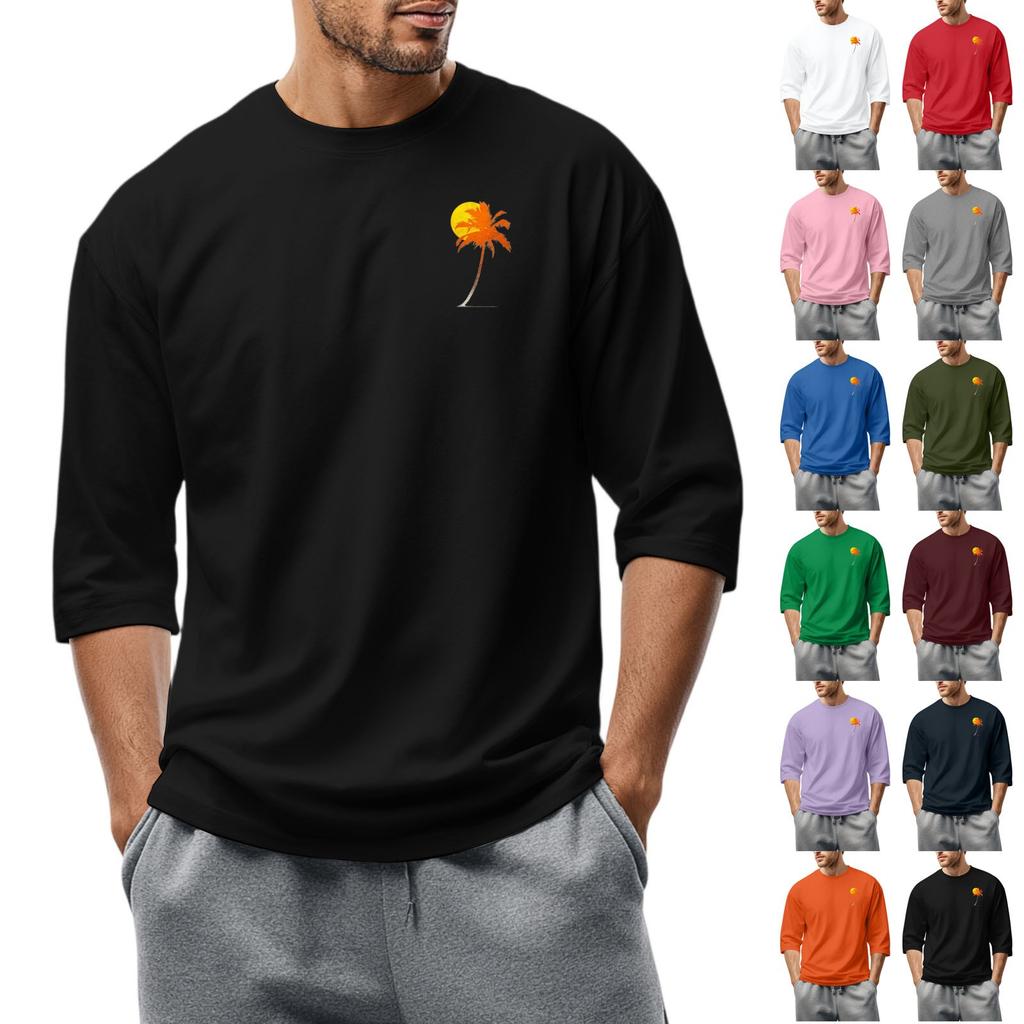 Men'S Round Neck Three-Quarters Sleeve Top Casual Fashion T-Shirt
