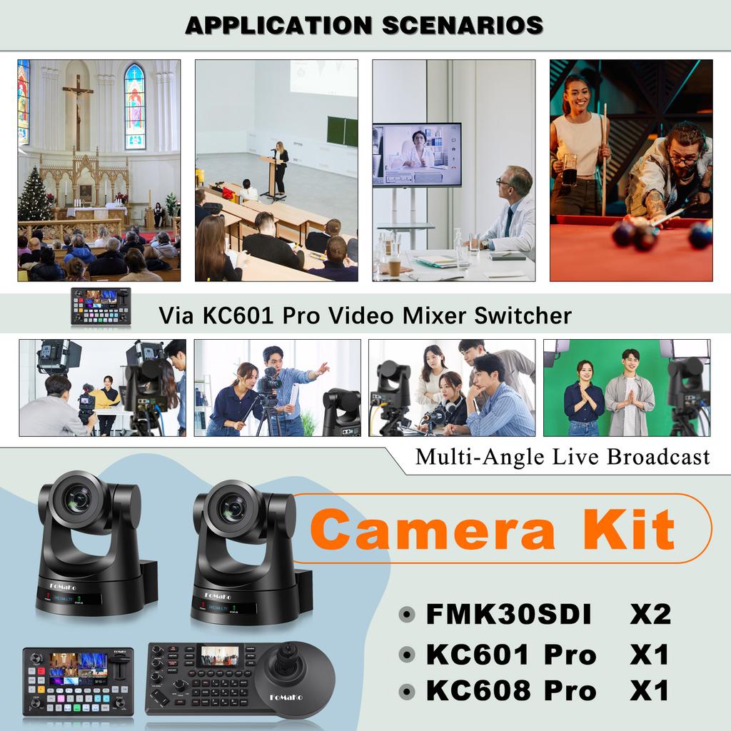 FoMaKo BH430 2*FMK30SDI 30x SDI HDMI PTZ Camera Kit 1pc PTZ Camera Joystick Controller 1pc Video Mixer Switcher for Church