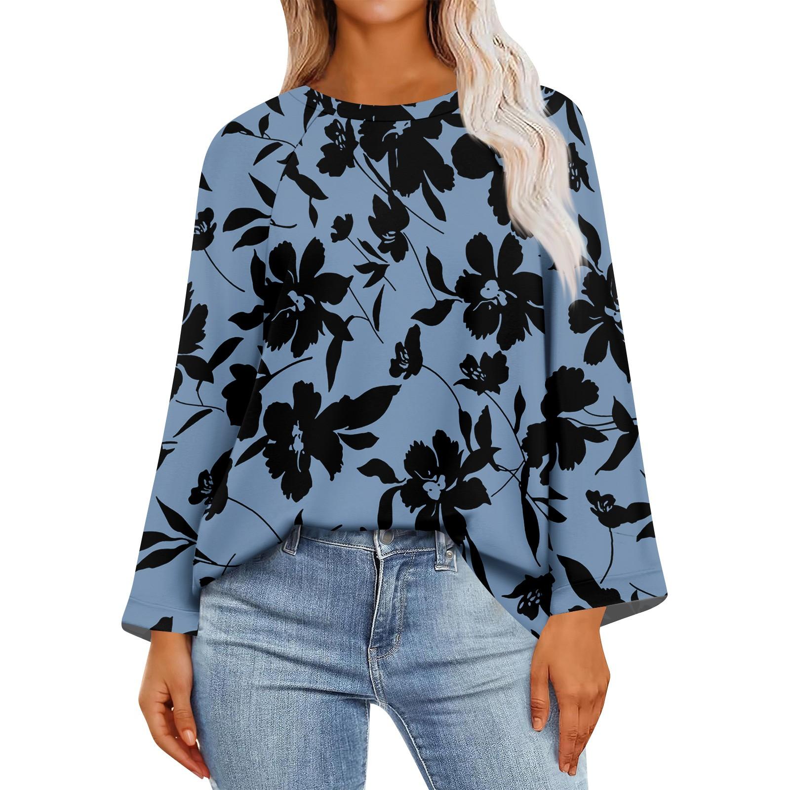 

Женские рубашки с длинным рукавом, графические футболки, повседневные базовые топы, пуловеры M чёрный