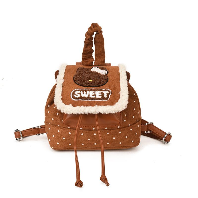 

Foreign Style Polka Dots Boys And Girls Backpack Cartoon Cute Cat Baby Small Schoolbag Children S Bag коричневый
