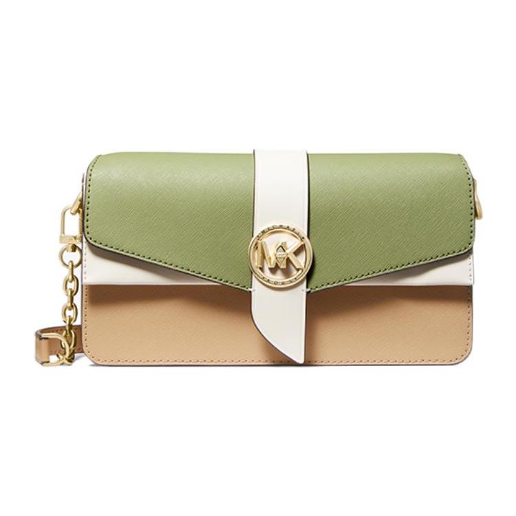 

New MICHAEL KORS Greenwich Cow Leather Shoulder Bag, Crossbody Bag Medium Size Women s Camel & Fruit Green 30S2GGRL2L-391 24.9*7.1*13.0CM