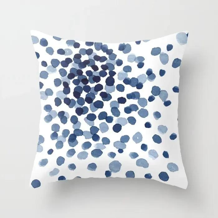 Watercolor Blue Cushion Cover Abstract Marble Geometric Pattern Sofa Pillowcase Bedroom Home Decor Car Office Decorative 45x45cm