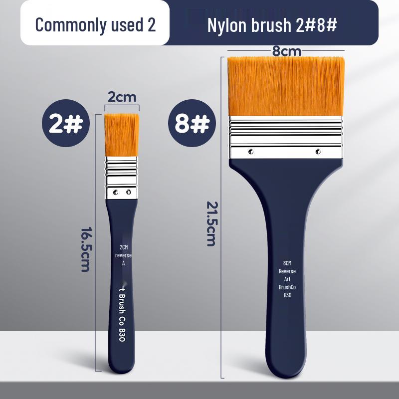 Flat Nylon Paintbrush for Oil, Acrylic, Gouache, Watercolor - Beginner Painting Tool