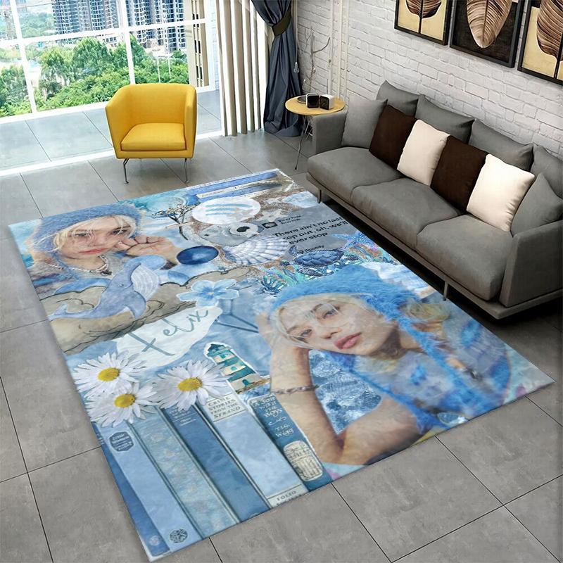 Fashion Kpop Felix Stray Kids Non-Slip Area Rug for Living Room,Bedroom,Playroom,Soft Carpet Floor Mat Home Decor Rug Kids Room