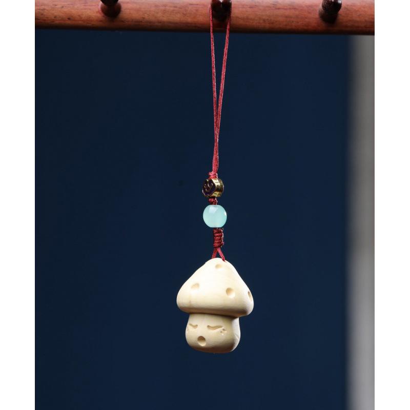 Rosewood & Boxwood Sandalwood Mushroom Carving Pendant Keychain - Cute, Fun, Healing Design for Couples