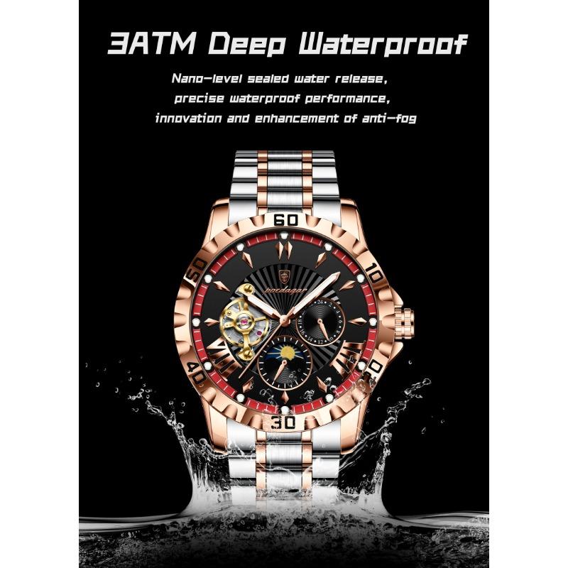 POEDAGAR Luxury Men Clock Hollow Tourbillon Automatic Mechanical Watch Waterproof Luminous Stainless Steel Watches+Box
