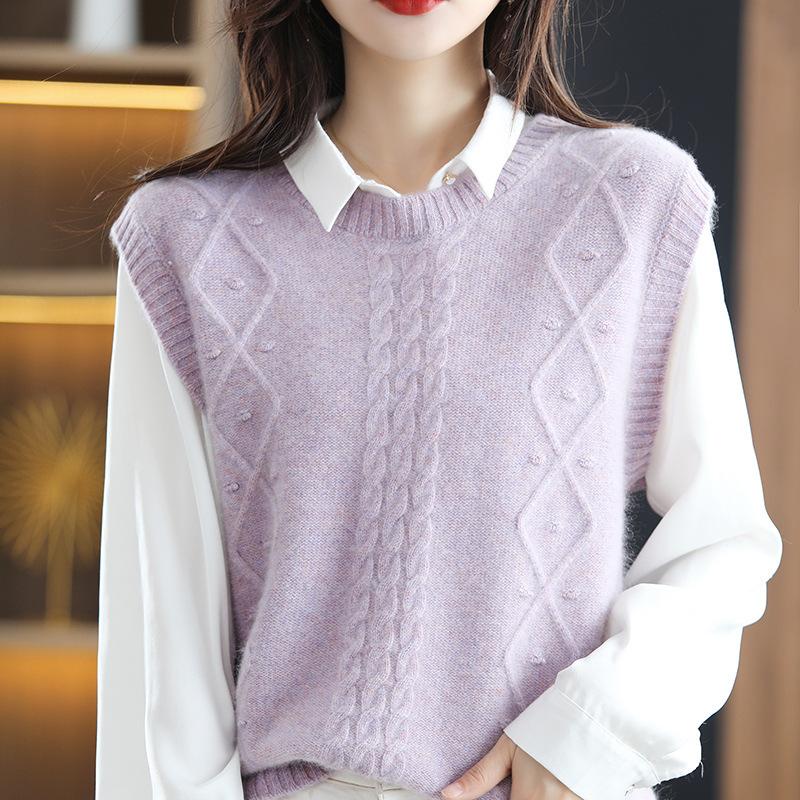 Autumn and Winter Warm Knitted Women's Sleeveless Sweater Solid Pullover Vest