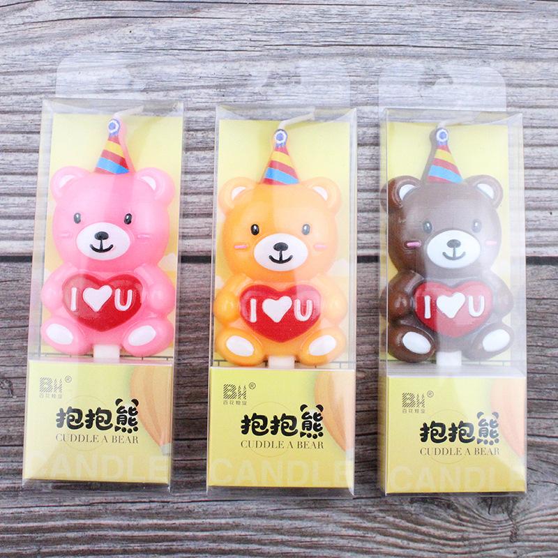 New Three-dimensional Hug Bear Birthday Candle Ins Korean Style Children's Cute Teddy Cute Pet Cake Decoration Candle