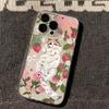 Cute Strawberry Cat Transparent Anti-Fall Phone Case for Iphone 16 15 14 13 12 11 Pro Max 7 8 Plus 16E Cover