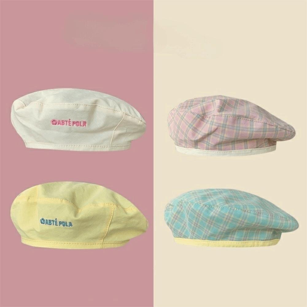 Solid Color Double-sided Beret Plaid Octagonal Caps Fashion Women Beanie Hat  Girls