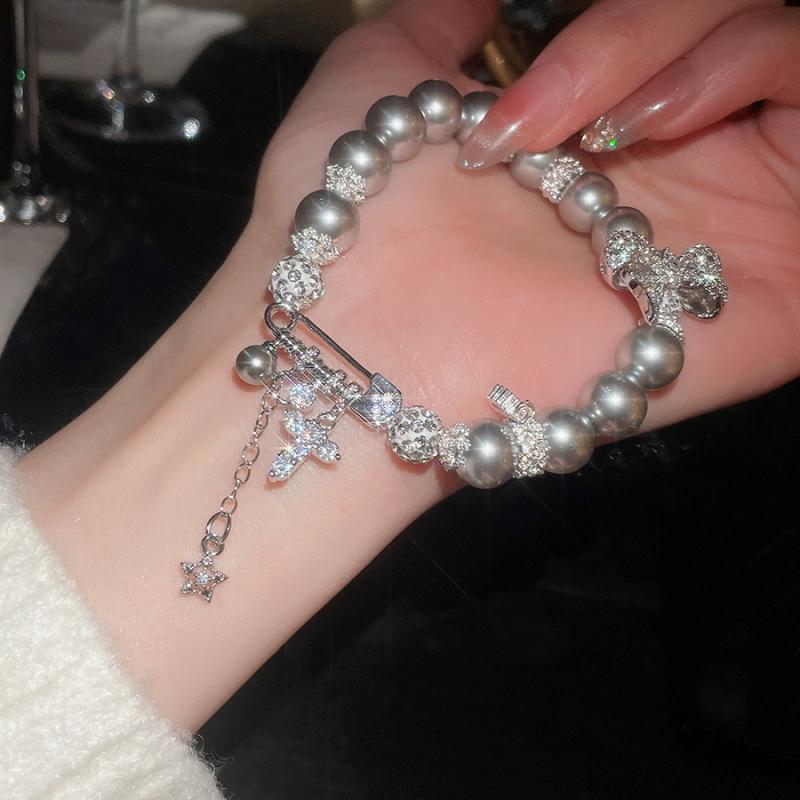 Rose Diamond Inlaid Pearl Bracelet Design Sense Niche High Value Temperament Personalized Fashion Shiny Bracelet