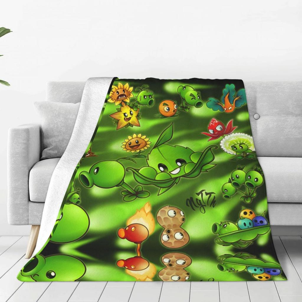 Game P-Plants-vs-Zombie Printed Warm Blanket Picnic Plush Throw Blanket Graphic Couch Chair Flannel Bedspread Sofa Bed Cover