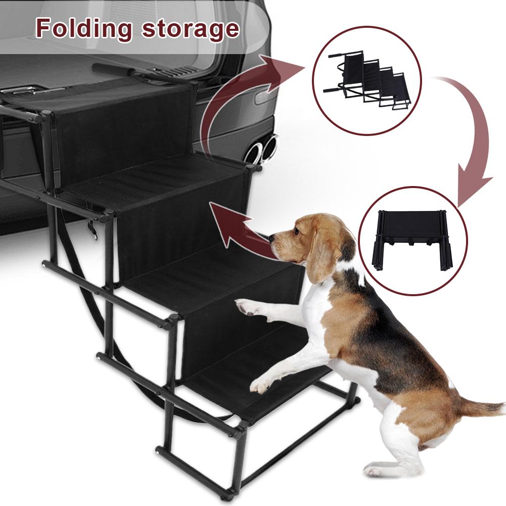 Foldable 4 Steps Pet Ramp Nonslip Lightweight Sturdy Dog Cat Ladder Easy Clean Rubber Base Folding Pet Stairs for Car Pet Mobili