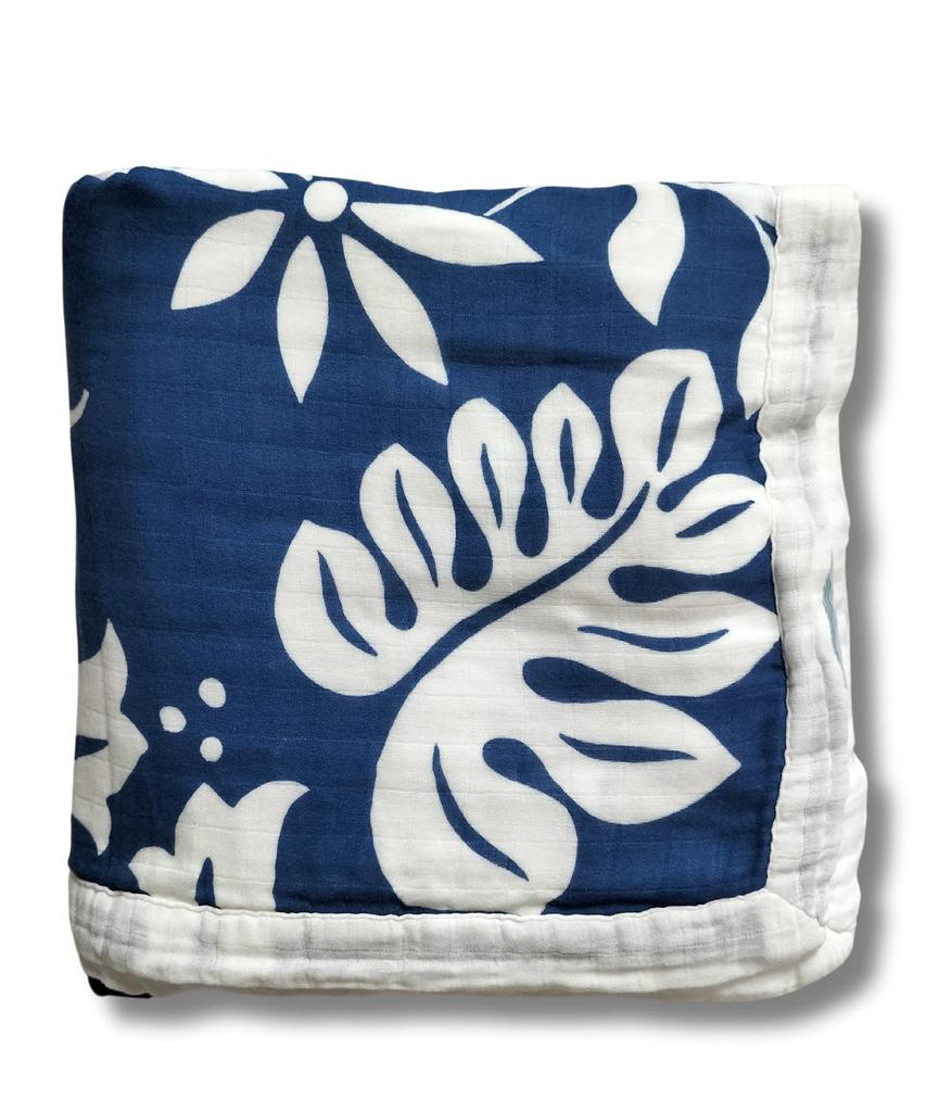 Coco Moon Plant Pattern Flower Aloha Vintage Hawaii Blanket 8 Layers of Swaddles Soft Like Silk To the Touch [Quilt Blanket/Vintage Pareo]