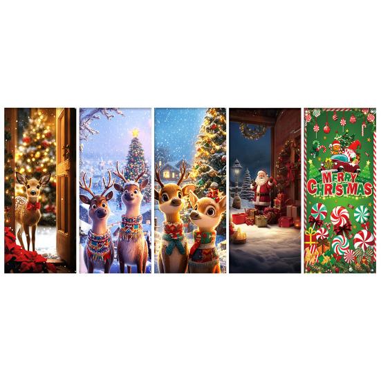 Christmas Door Cover Cute Reindeer Front Door Cover 35x82in Porch Welcome Sign Banner for Winter Holiday Party Photo Backdrop Decor