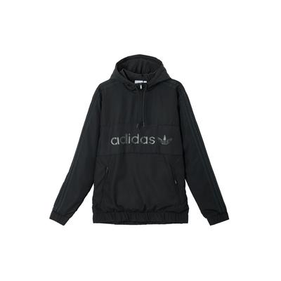 Giacca con Cappuccio e Mezza Zip Uomo Capispalla Nero FQ5140 con Stampa Logo Monocolore