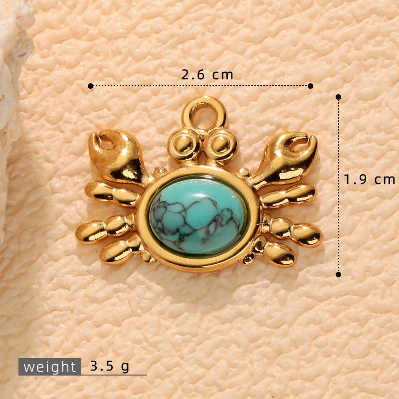 18K Stainless Steel Crab Pendant Necklace with Blue Turquoise for Women - Ocean Series DIY Jewelry Making