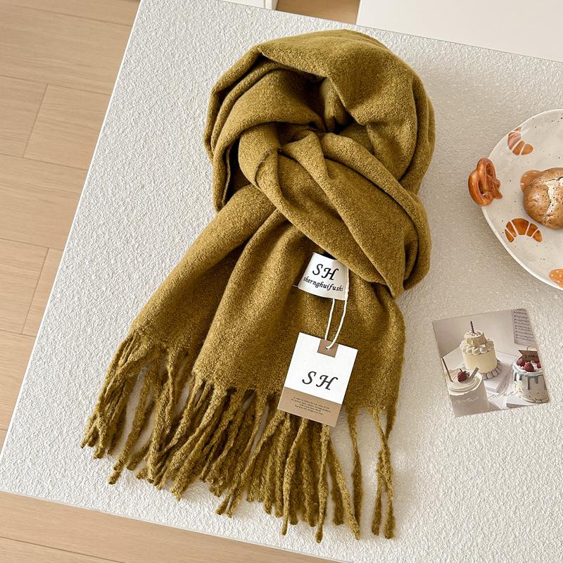 2025 Solid Color Thick Cashmere Winter Warm Women Scarf Large Blanket Pashmina Shawl Wraps Bufanda Female Tassel Foulard