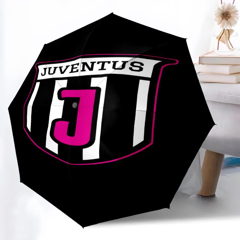 1 Stück Robuster Automatikschirm mit 8 Speichen, Juventus Fußballclub Schirm, Digitaldruck, Faltbarer Schirm für Unterwegs im Freien