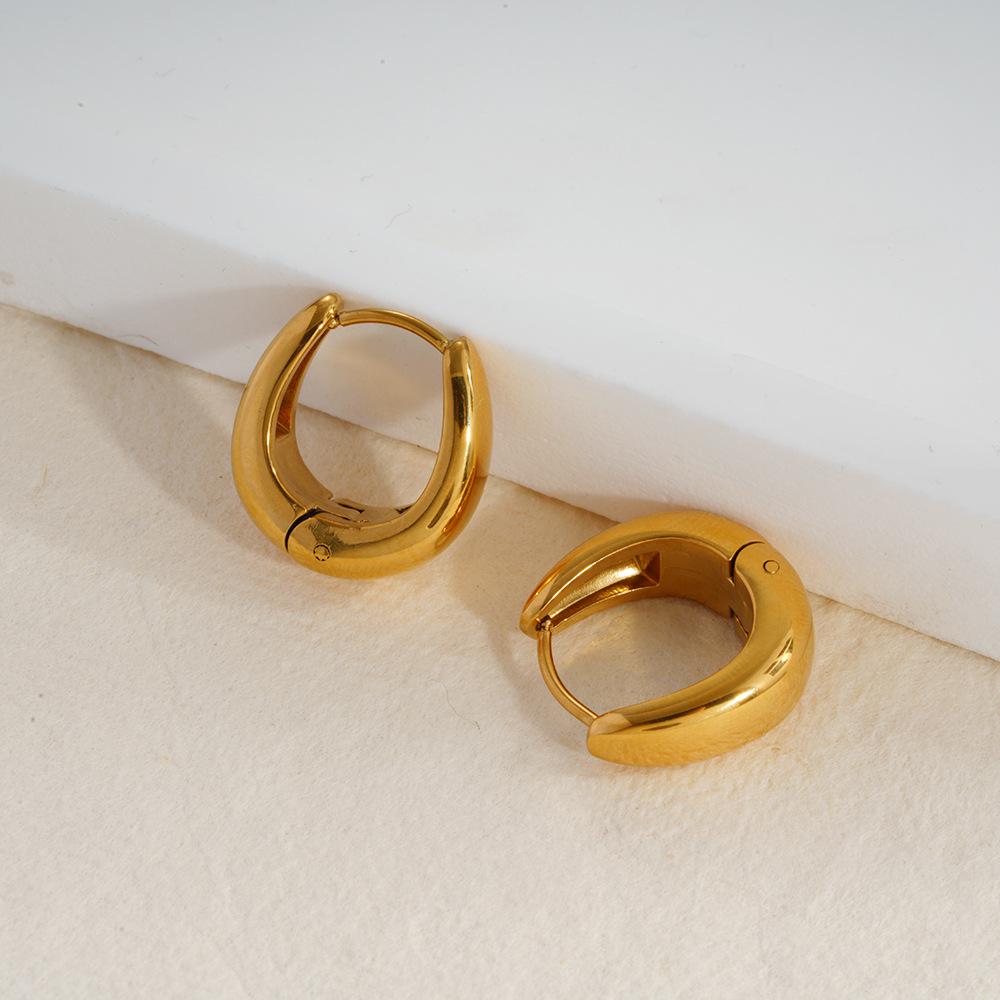18K Gold Geometric Earrings, Light Luxury, Stainless Steel, Colorfast Titanium Steel Jewelry