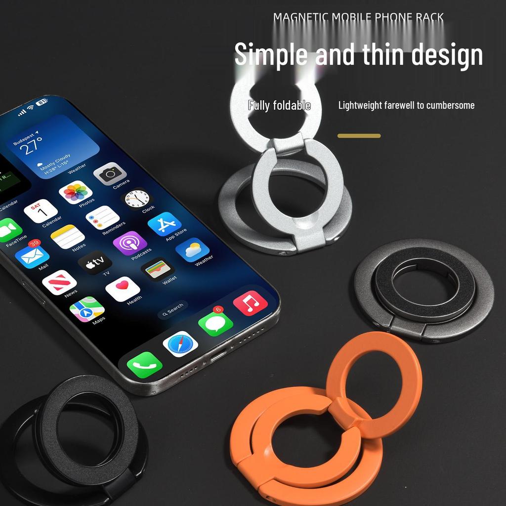 Magnetic Phone Holder and Case with Double Ring and Dual-Sided Metal Stand for Desktop and Car Mounting