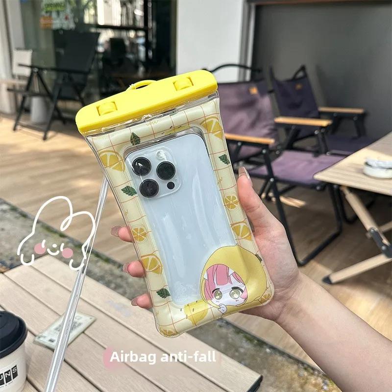 Cartoon Anti Sinking Air Waterproof Phone Bag Pouch for Apple IPhone Xiaomi Samsung Swimming Drifting Cute Touchable Lanyard