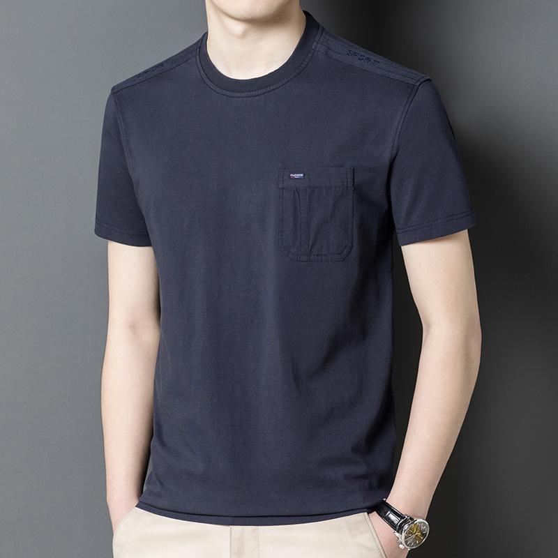 Letní Nové Pánské Bavlněné Jednobarevné Ležérní Pánské Kapsičkové Top pro Mladé a Středního Věku