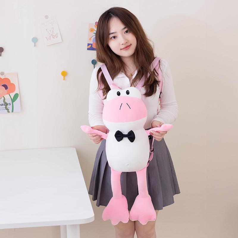 Creative Cartoon Gentleman Frog Plush Doll Backpack Green Pink Tie Frog Plush Toy Pillow Super Soft Gift For Boys And Girls