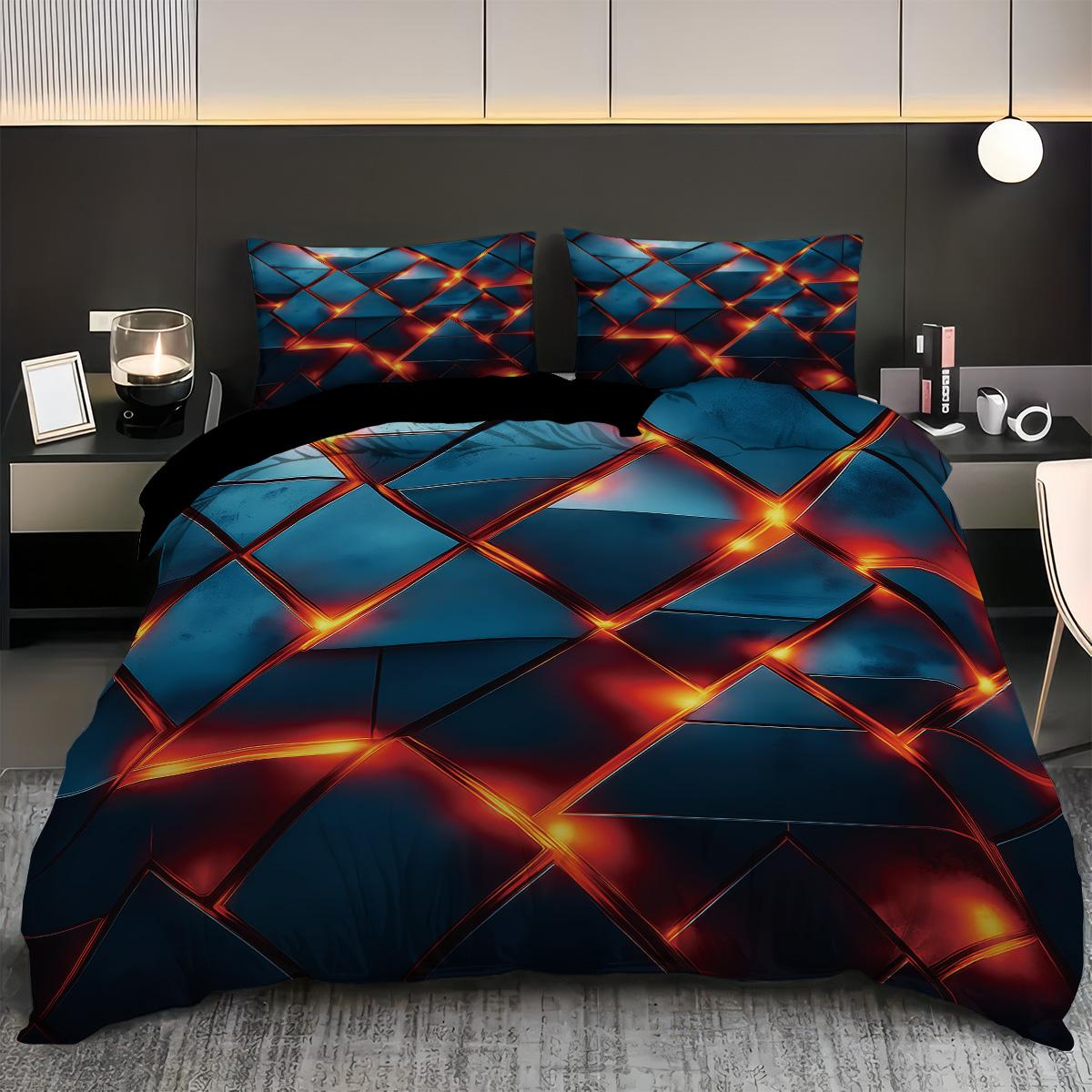 

3 шт. стильный комплект пододеяльника с геометрическим узором, 1 пододеяльник + 2 наволочки, без наполнителя. Мягкий и удобный постельный комплект 135x200cm-EU-Single&set