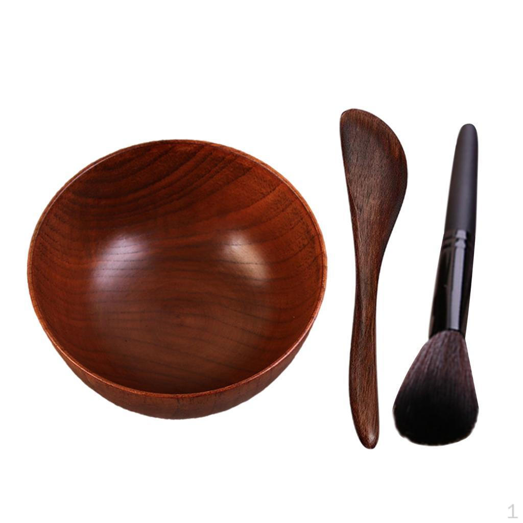 3 Pieces DIY Wooden Beauty Mask Bowl Kit Applicator Lightweight Compact