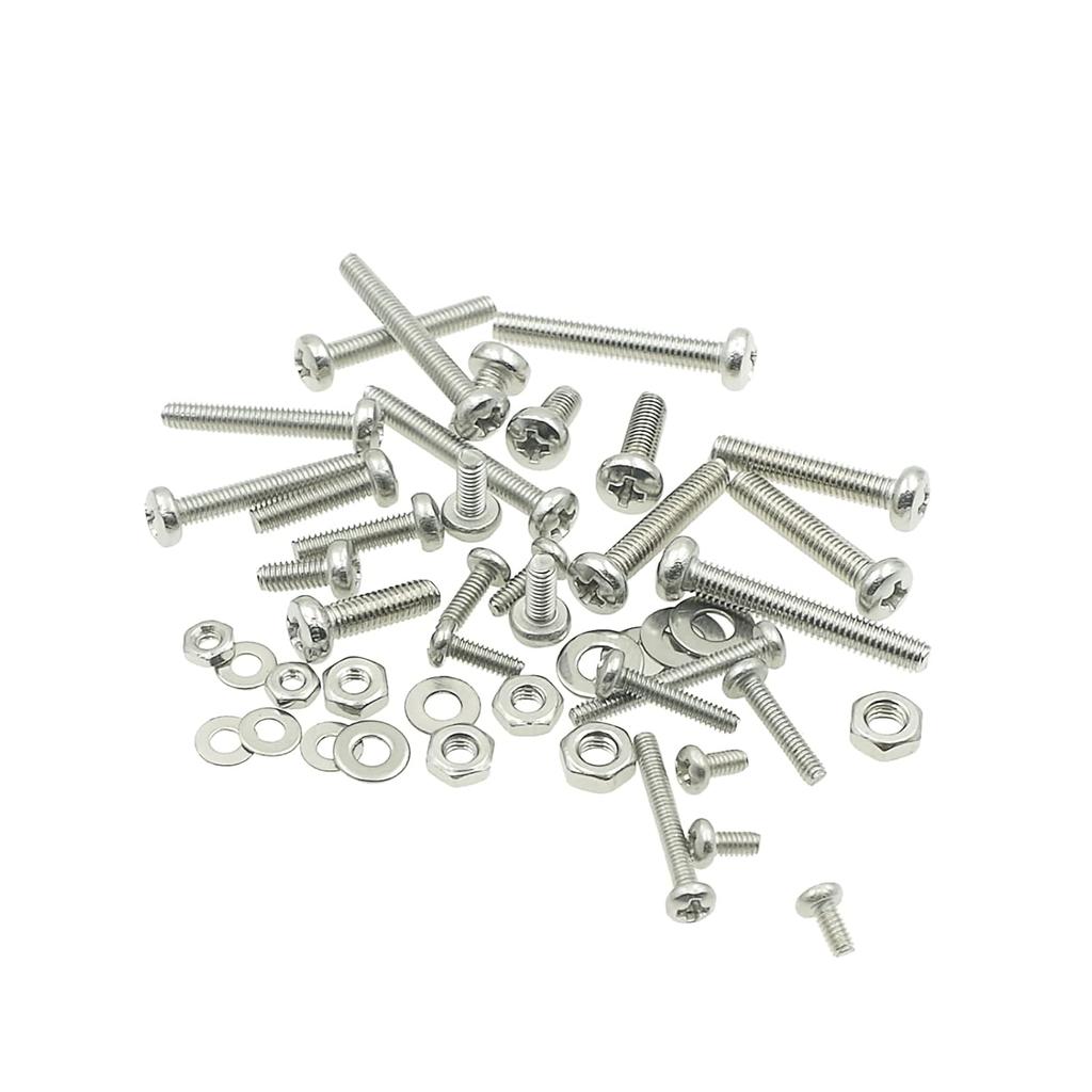 720PCS M2 M2.5 M3 Stainless Steel Phillips Pan Head Machine Screws Nuts Flat Washers Assortment Kit