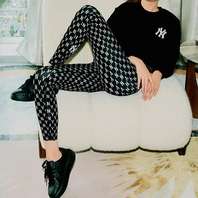 New MLB Mlb Old Flower Athletic Trousers Women's Black 3FLGM0214-50BKS