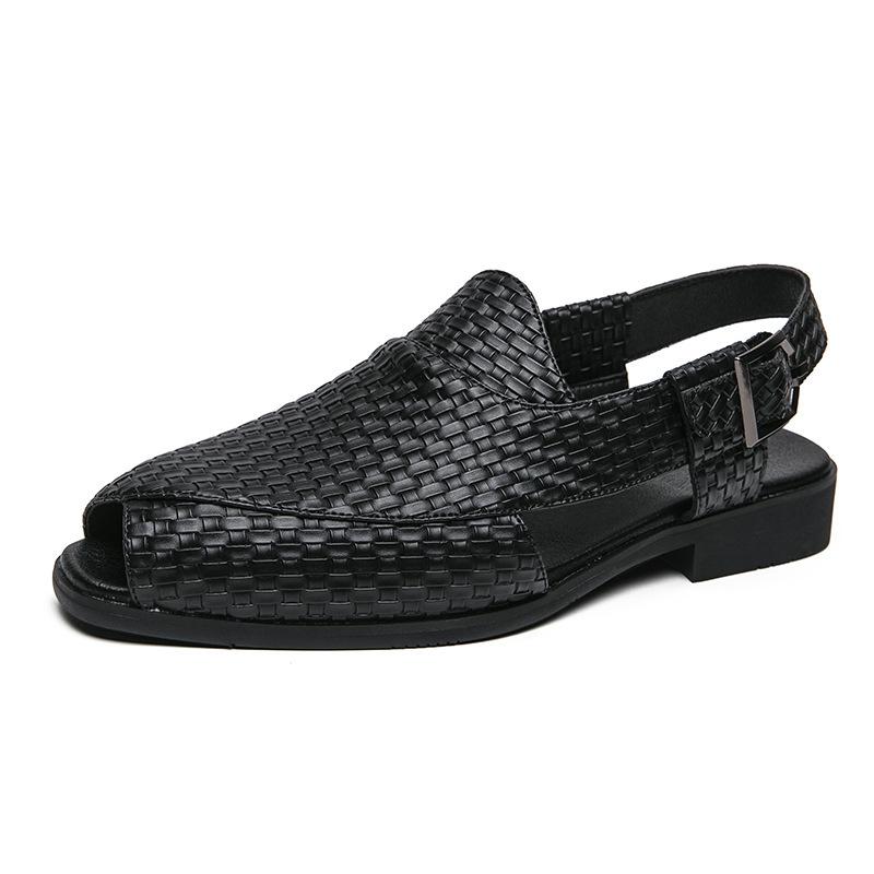 Fashion woven dough leather sandals European and American large size personalized solid color outdoor beach sandals