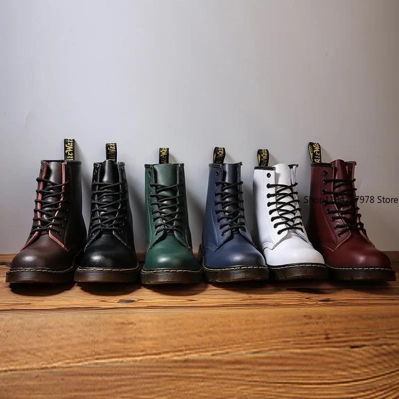 Fashion Genuine Leather Men Classic Six Hole Boots Fashion British Style Riding Short Ankle Boots Outdoor Boots Size 35-48 Women's Boot