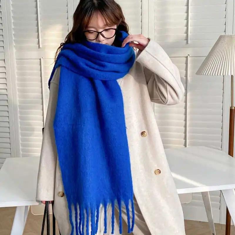 Solid Tassel Shawl Scarf Fluffy Soft Thick Scarves for Women Cashmere Warm Long Scarf Fashion Luxury Winter Scarf Couple Gifts