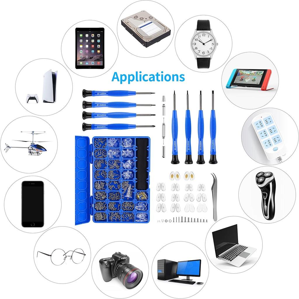 Upgrade Version Magnetic Eye Glass Repairing Kit, Eyeglass Repair Tool Kit with Compact Screw Box Include Nose Pads, Precision Screwdriver Set