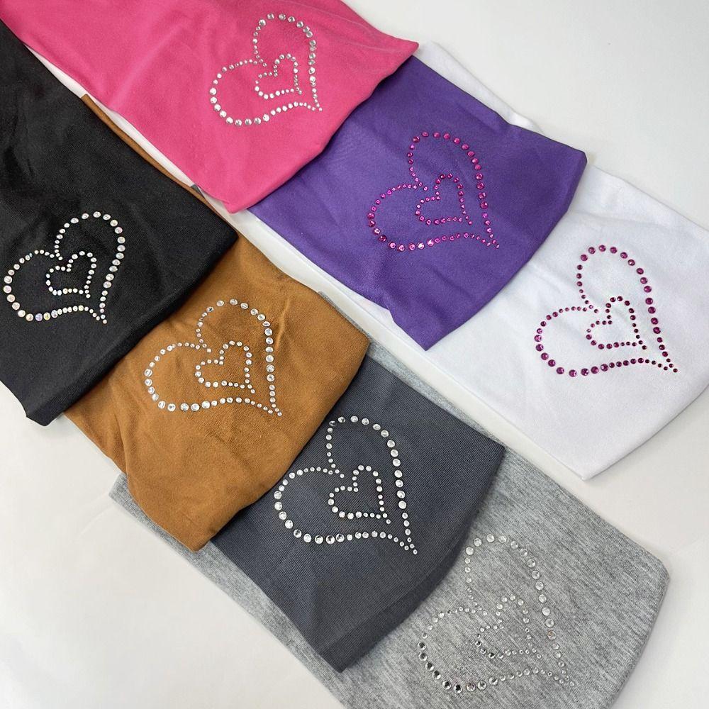 Knit Heart Rhinestone Headband Yoga Sports Hairband Wide Edge Elastic Hairband  Women