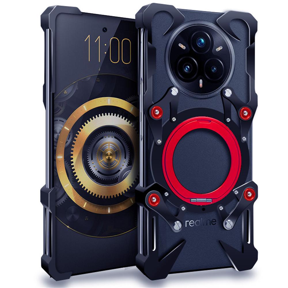 For Realme 14 Pro 5G Bumper Case Kickstand Aluminum Alloy Magnetic Phone Cover with Wrist Strap