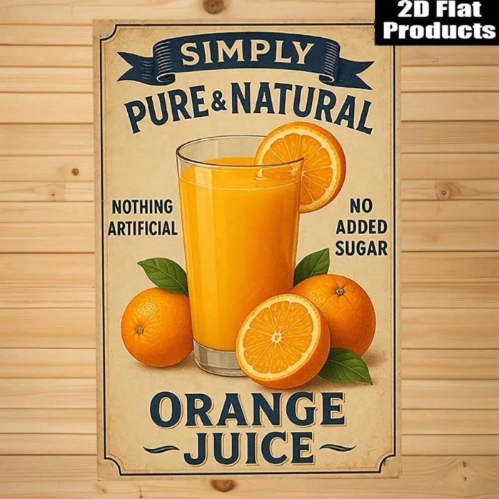 Vintage Metal Sign Simply Orange Juice Retro Kitchen Wall Decor Waterproof