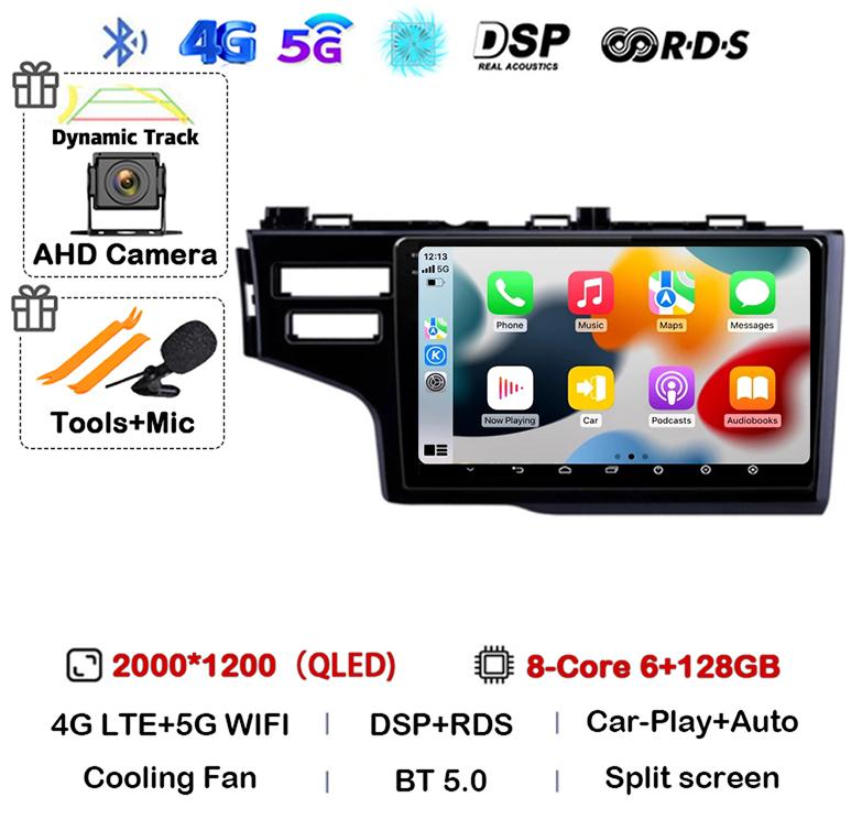 Android 14 Carplay Auto For Honda Jazz 3 2015-2020 Fit 3 GP GK 2013-2020 LHD Car Radio Multimedia Player Stereo GPS Head Unit 4G