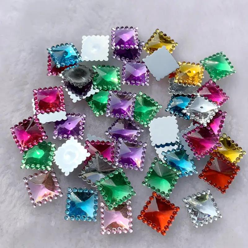 DIY 80pcs 12mm Crystal Acrylic Rhinestones Flatback Square Gems Strass Stone For Clothes Dress Craft -A54
