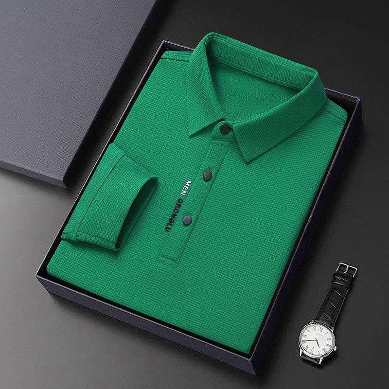 Autunno Nuovo T-Shirt Lunga da Uomo Polo con Risvolto Gioventù Business Slim Tinta Unita Manica Lunga Abbigliamento da Uomo