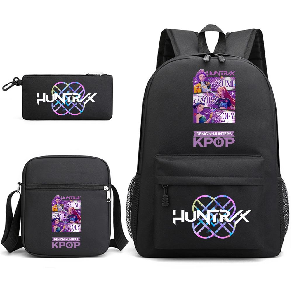 3 st/set Anime Tecknad Tryckt Ryggsäck med Axelväska Pennfodral för Tonåring Student Pojke Flicka Skolväska Stor Kapacitet Bokväska Barn Gåva