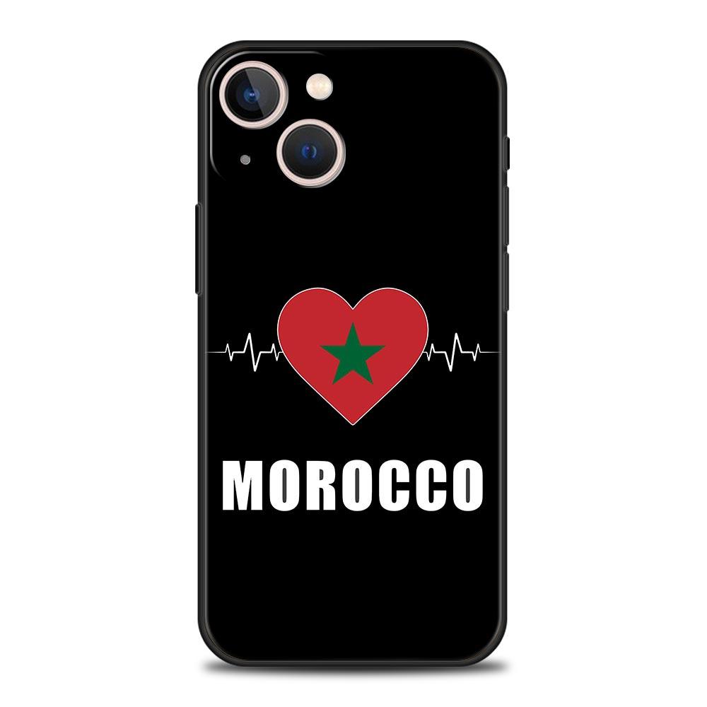 Morocco Flag Soccer Luxury Protection Soft Phone Case For iPhone 13 15 14 12 11 Pro MAX XR X SE XS 7 8 Plus Black Full Cover