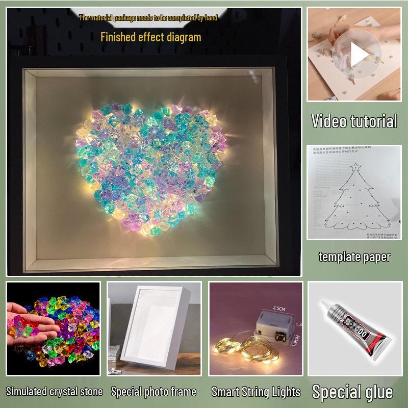 Handmade Starry Crystal Christmas Tree Night Light & Photo Frame Kit - Unique Gift for Women